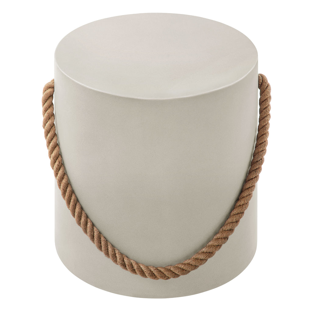 Isera Indoor - Outdoor Patio Rope Concrete Side Table Stool - Light Gray