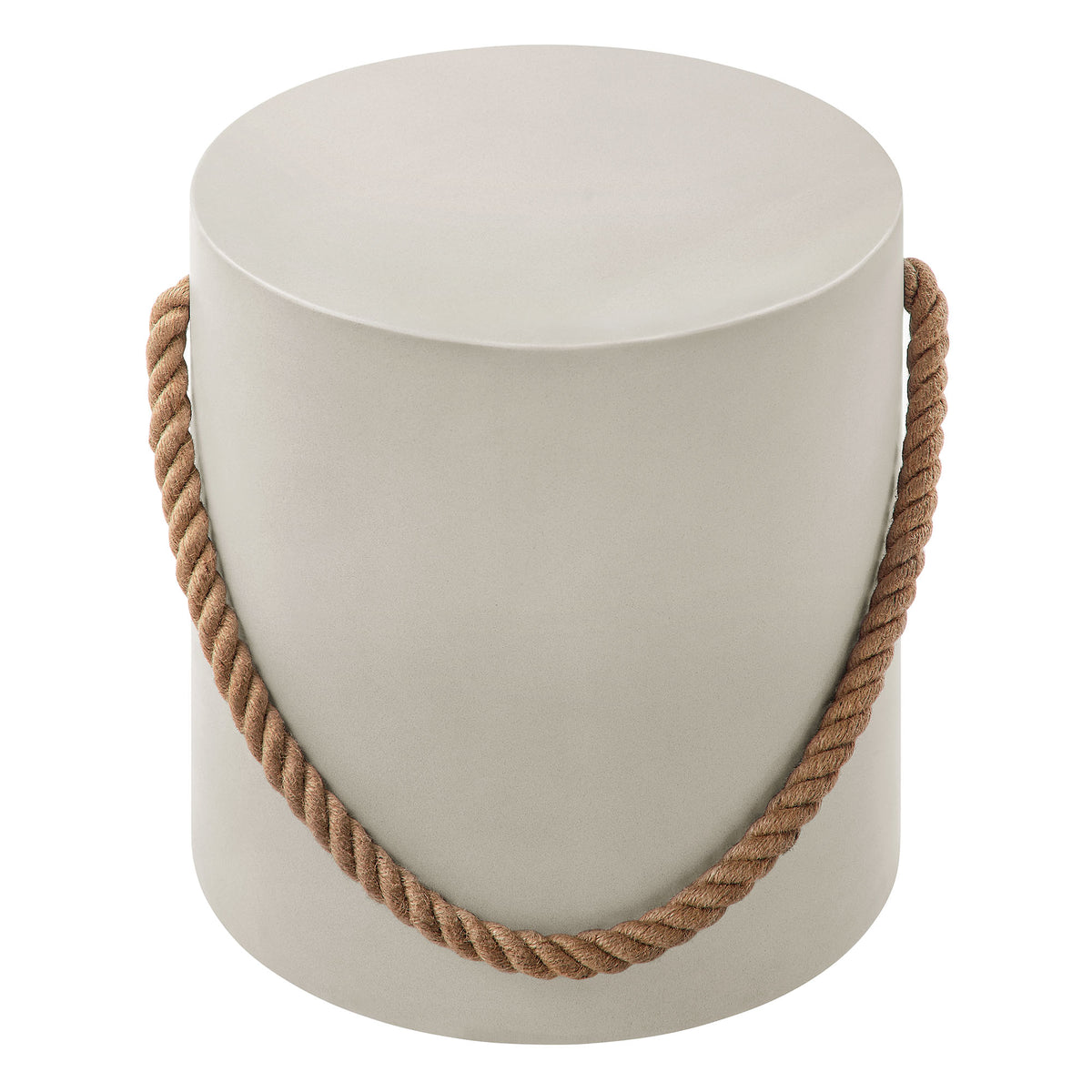Isera Indoor - Outdoor Patio Rope Concrete Side Table Stool - Light Gray