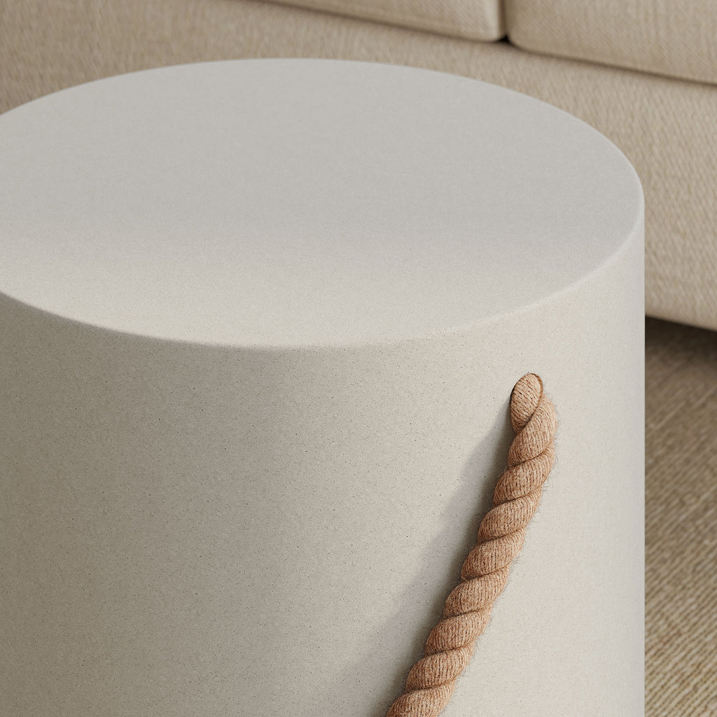 Isera Indoor - Outdoor Patio Rope Concrete Side Table Stool - Light Gray