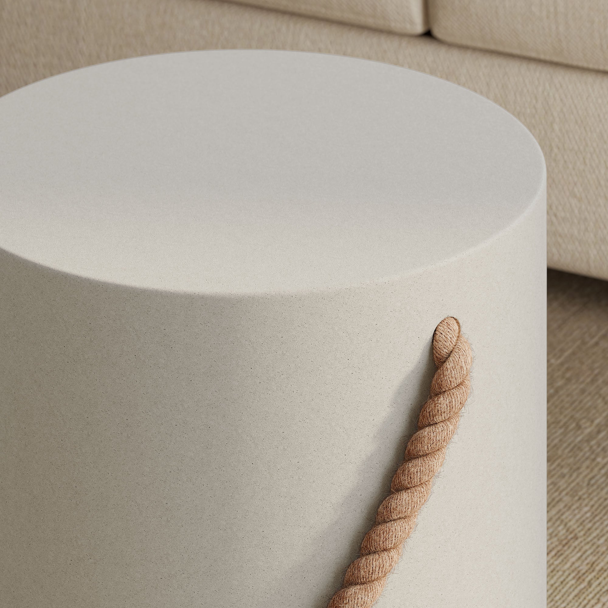 Isera Indoor - Outdoor Patio Rope Concrete Side Table Stool - Light Gray