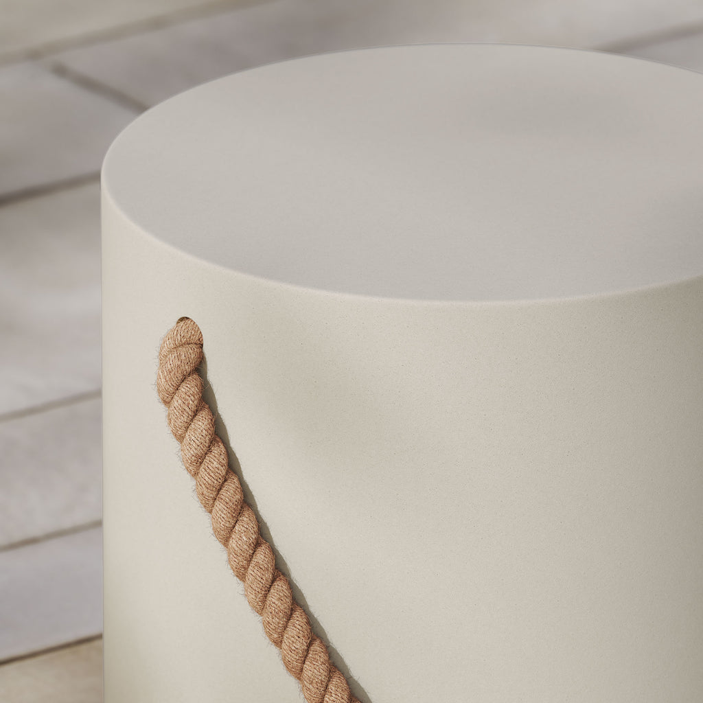 Isera Indoor - Outdoor Patio Rope Concrete Side Table Stool - Light Gray
