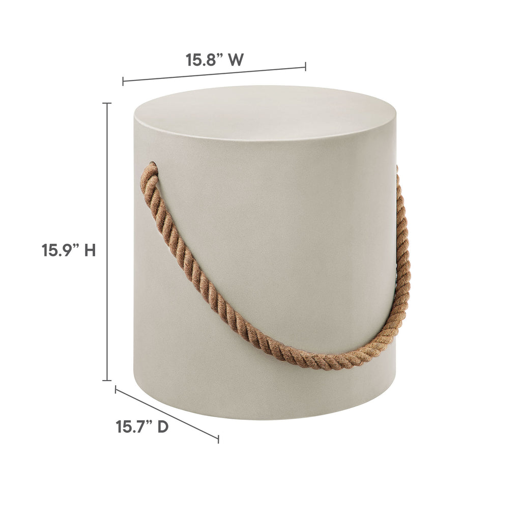 Isera Indoor - Outdoor Patio Rope Concrete Side Table Stool - Light Gray