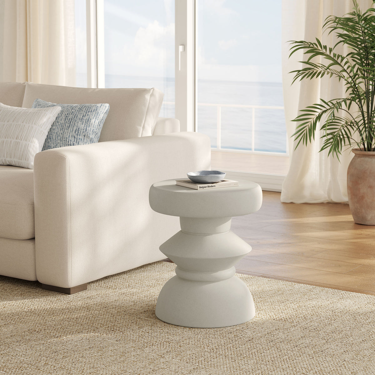 Terza Indoor - Outdoor Patio Concrete Side Table - Light Gray