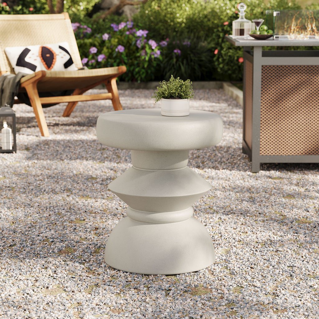 Terza Indoor - Outdoor Patio Concrete Side Table - Light Gray