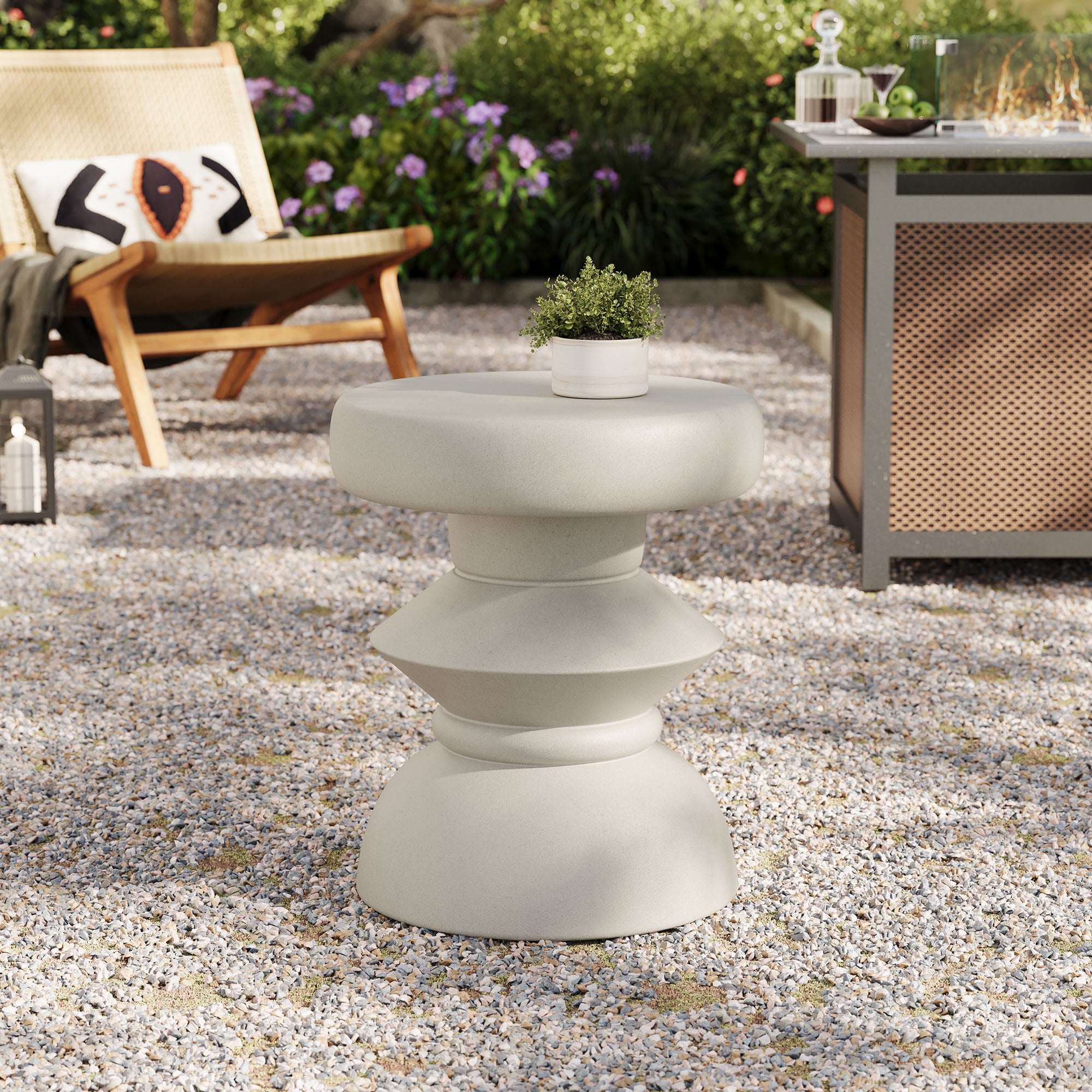 Terza Indoor - Outdoor Patio Concrete Side Table - Light Gray