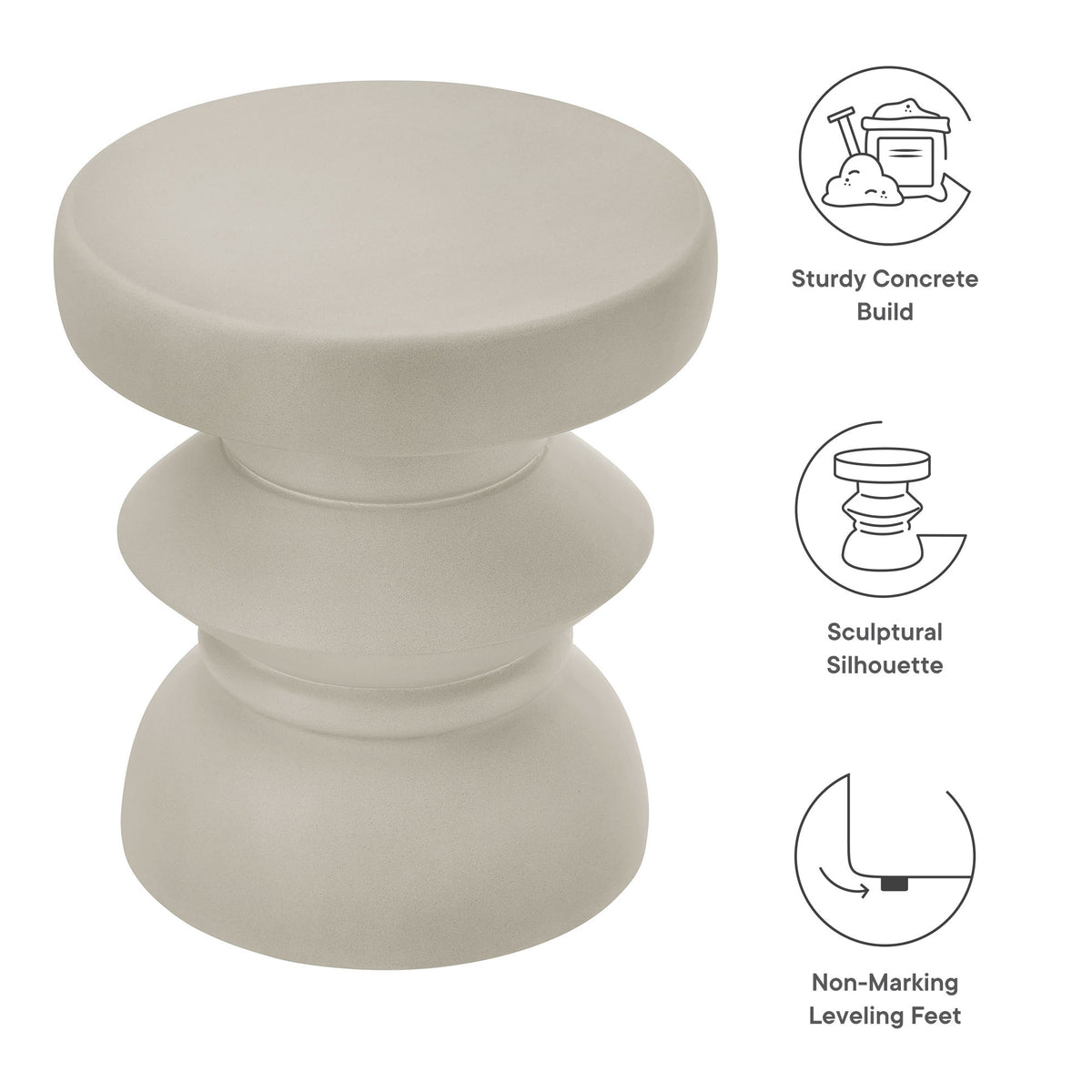 Terza Indoor - Outdoor Patio Concrete Side Table - Light Gray