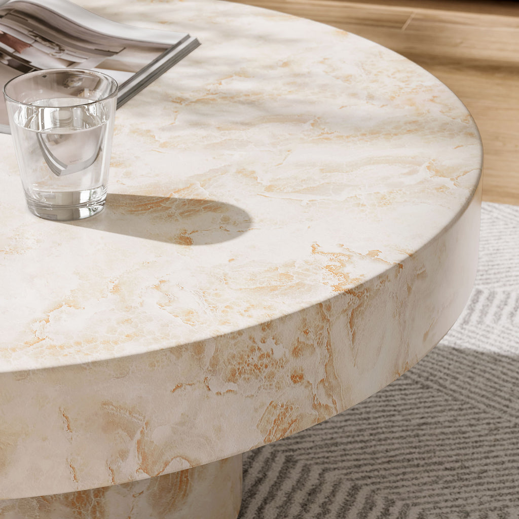 Alora Indoor - Outdoor Patio Concrete Round Coffee Table - Honey Onyx