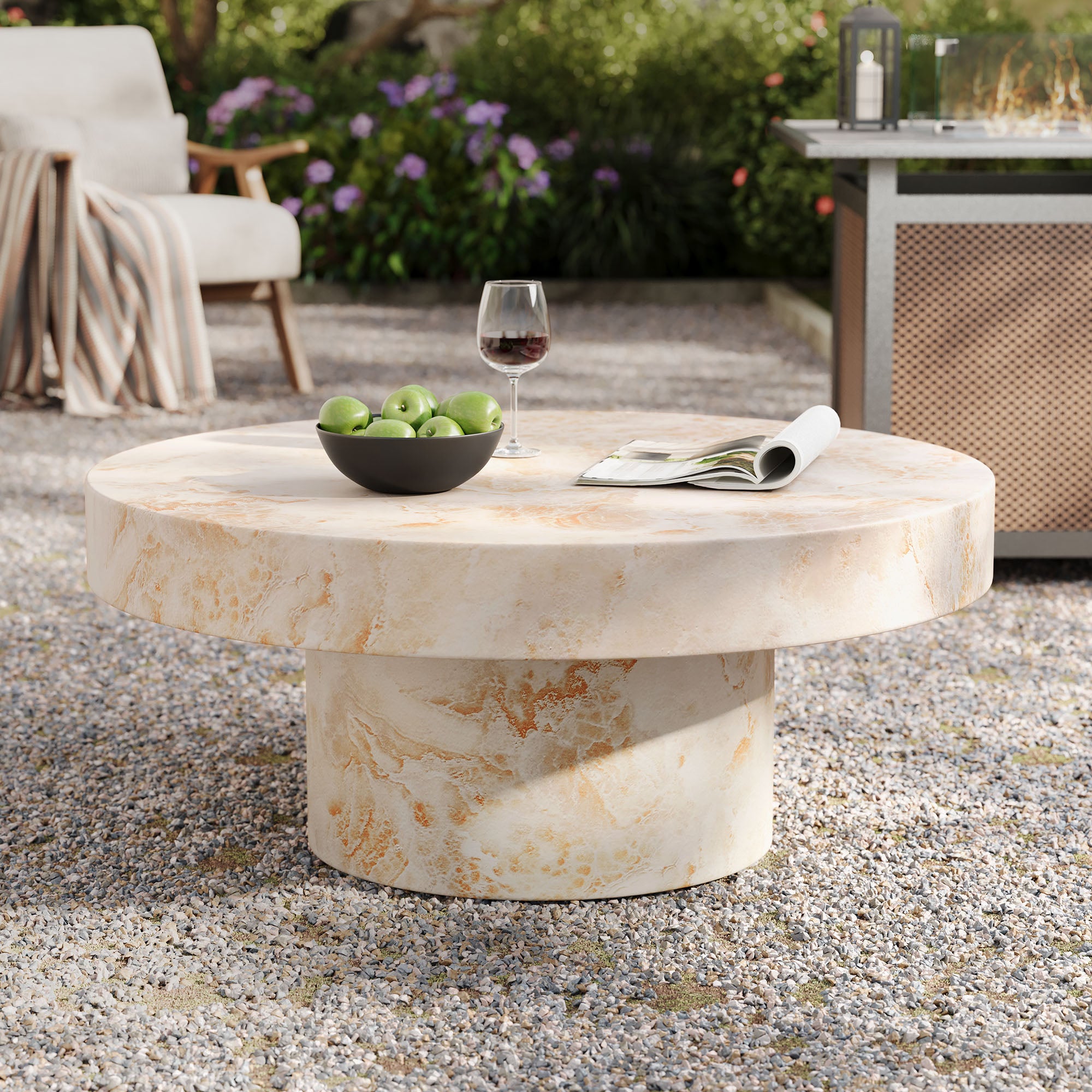 Alora Indoor - Outdoor Patio Concrete Round Coffee Table - Honey Onyx