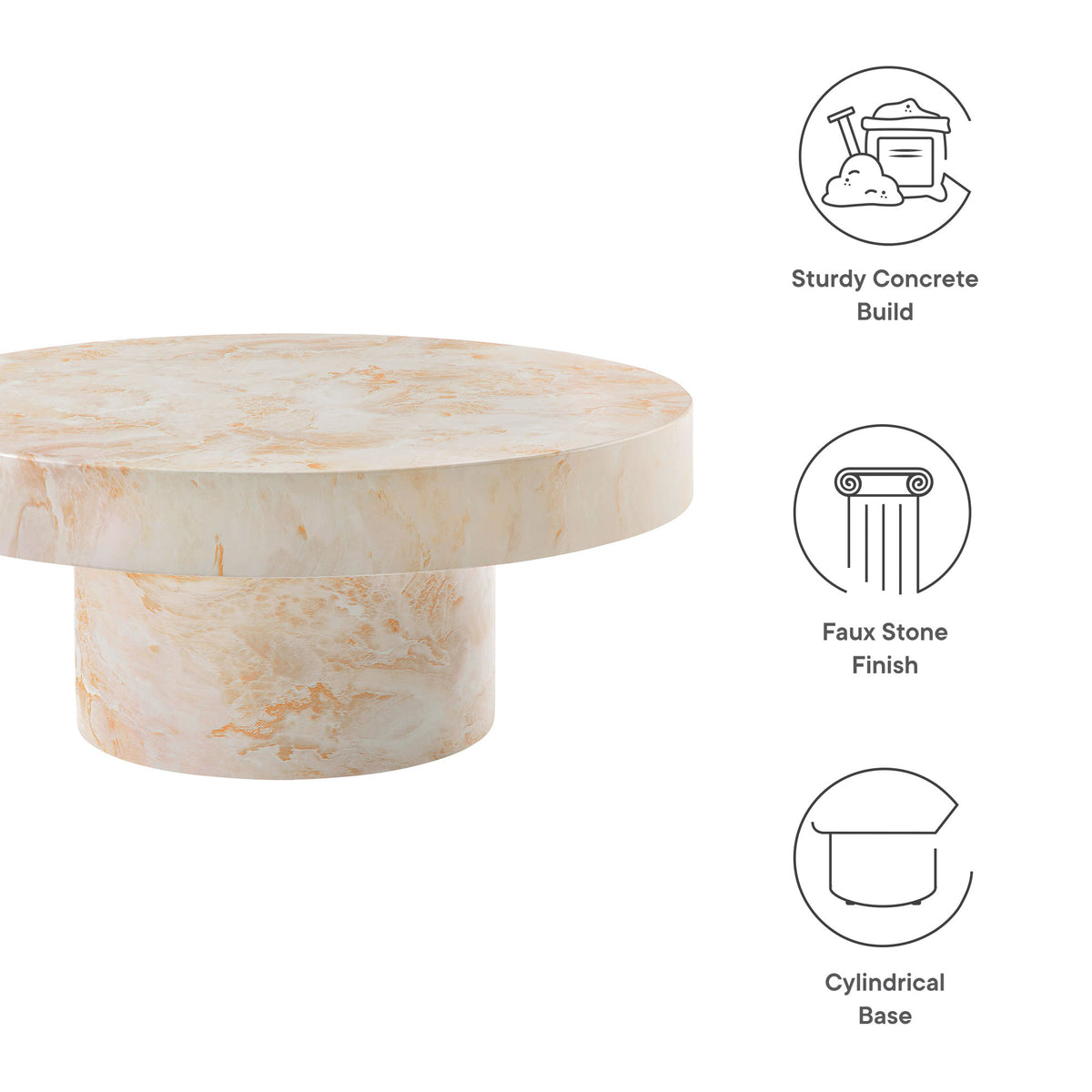 Alora Indoor - Outdoor Patio Concrete Round Coffee Table - Honey Onyx