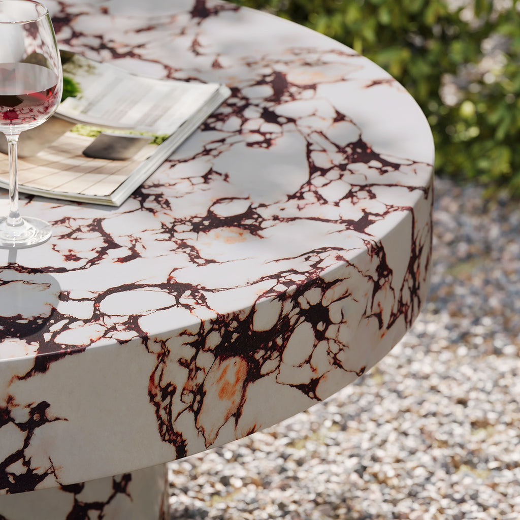 Alora Indoor - Outdoor Patio Concrete Round Coffee Table - Red Marble