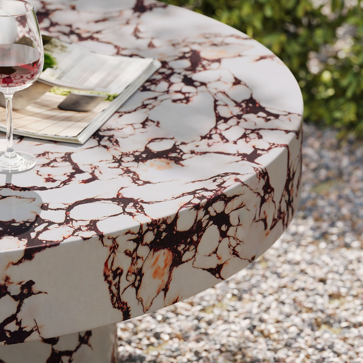 Alora Indoor - Outdoor Patio Concrete Round Coffee Table - Red Marble