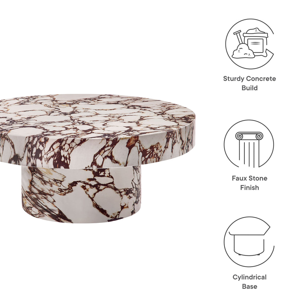 Alora Indoor - Outdoor Patio Concrete Round Coffee Table - Red Marble