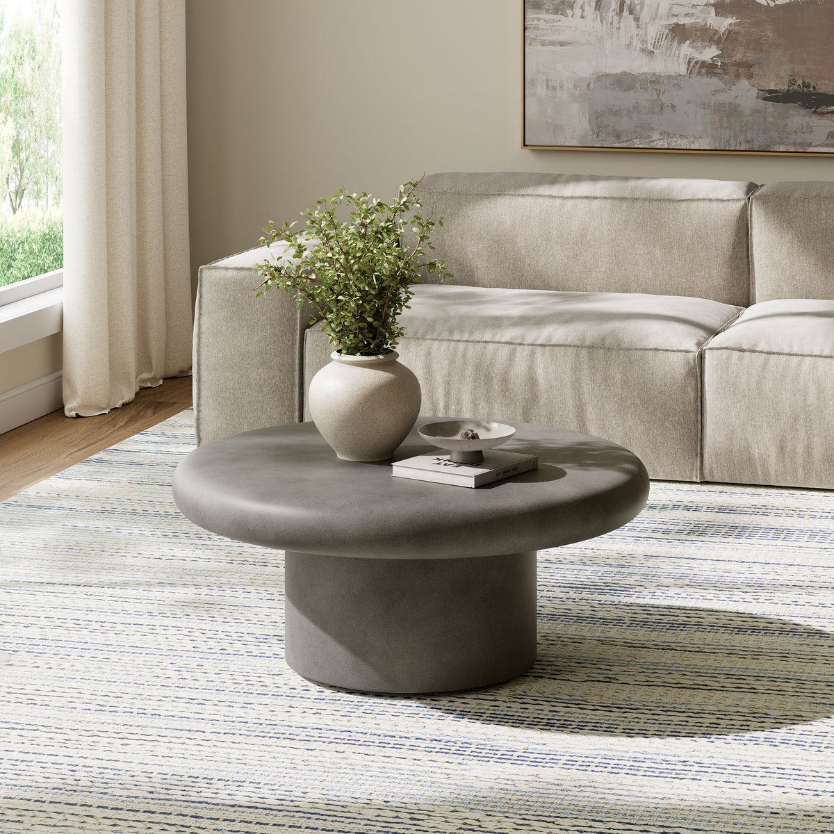 Argos Indoor - Outdoor Patio Concrete Round Coffee Table - Gray