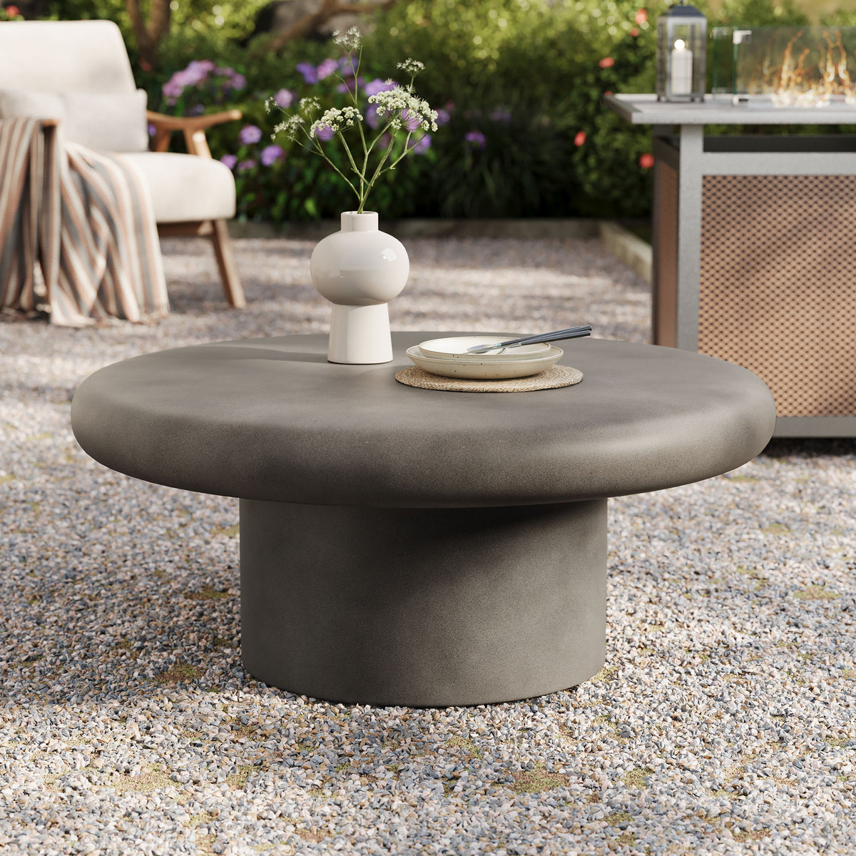Argos Indoor - Outdoor Patio Concrete Round Coffee Table - Gray
