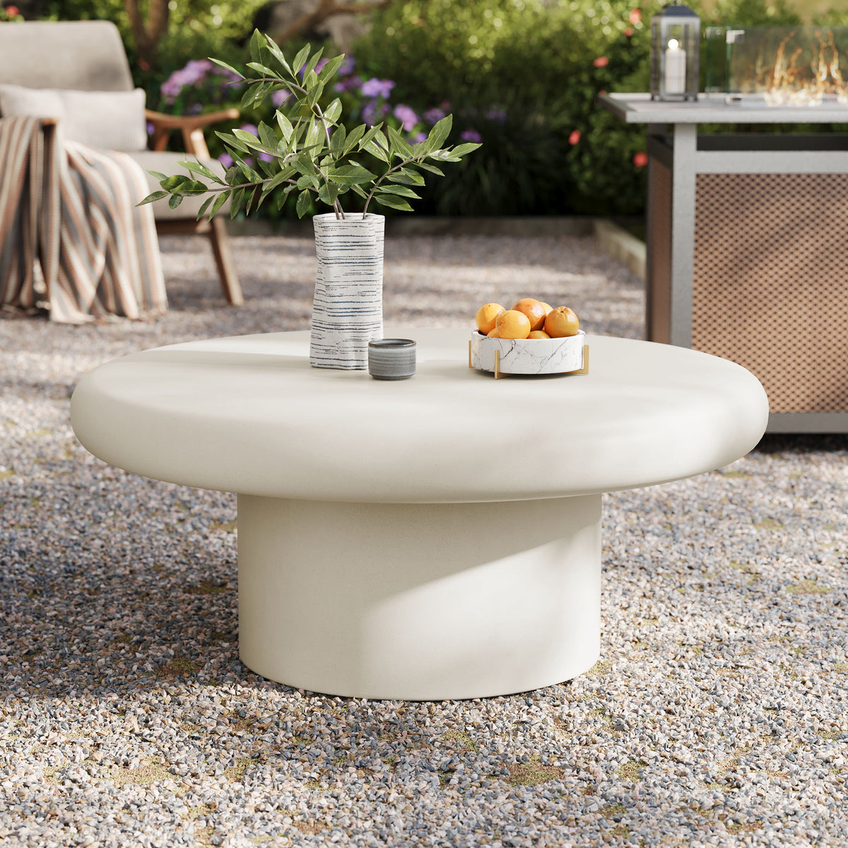 Argos Indoor - Outdoor Patio Concrete Round Coffee Table - White