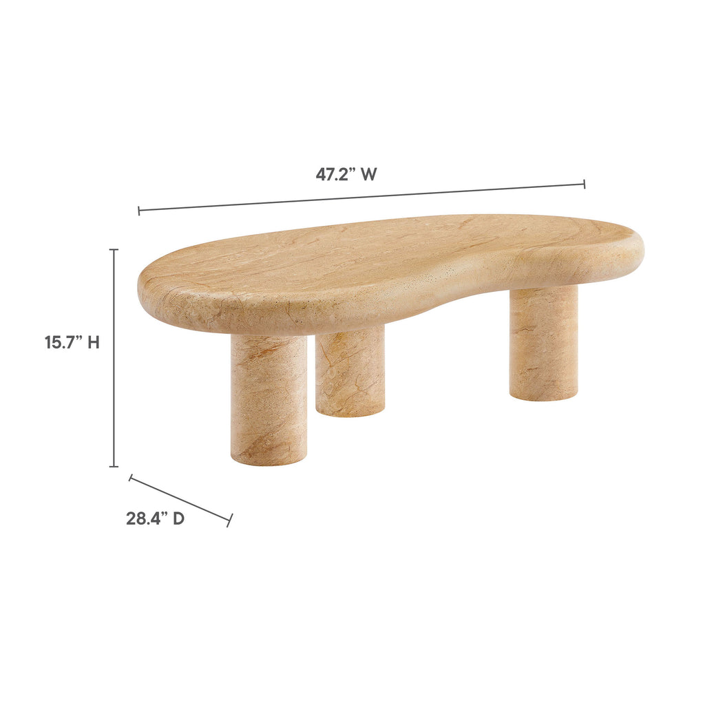 Elowen Indoor - Outdoor Patio Textured Faux Travertine Coffee Table