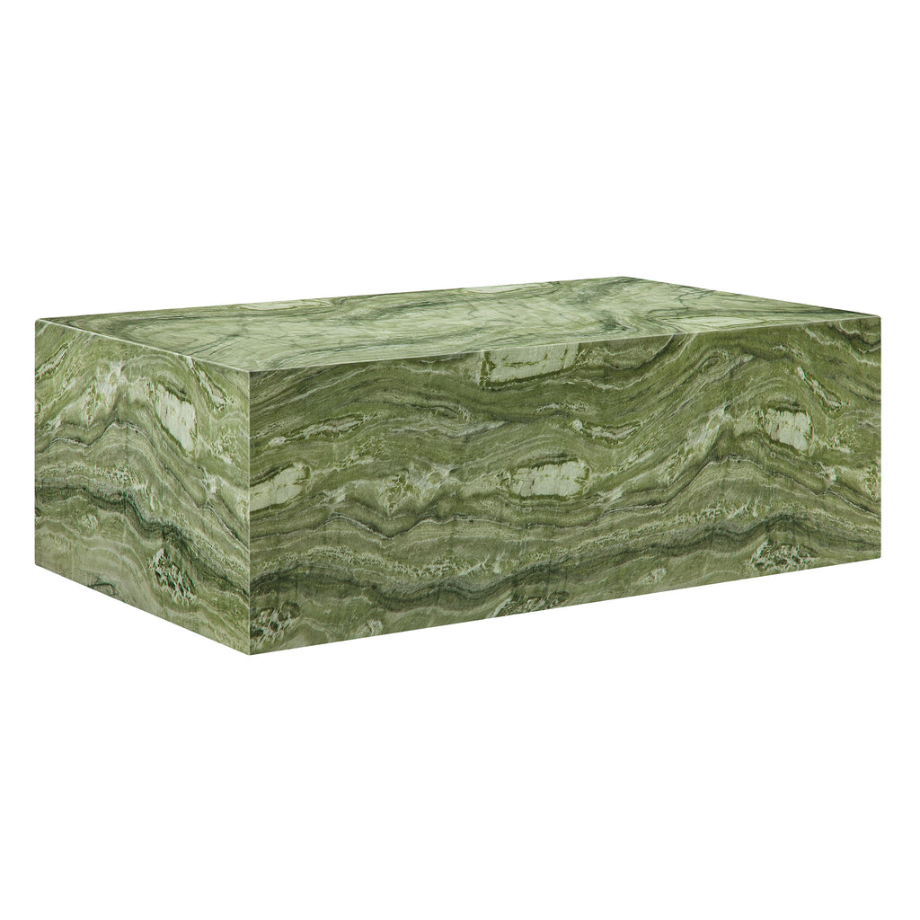 Jordana Square Plinth Indoor - Outdoor Patio Concrete Coffee Table - Green Marble