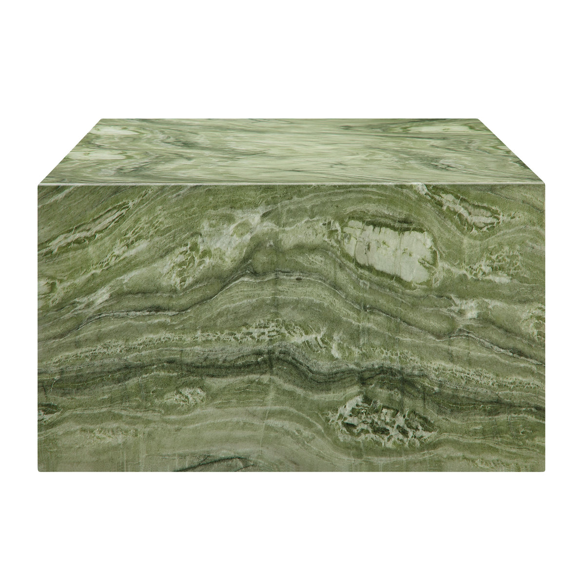 Jordana Square Plinth Indoor - Outdoor Patio Concrete Coffee Table - Green Marble