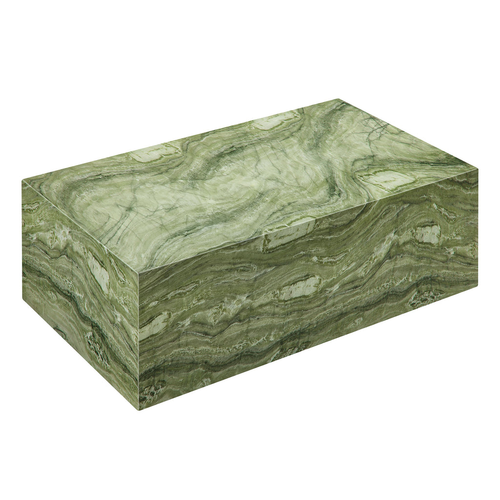 Jordana Square Plinth Indoor - Outdoor Patio Concrete Coffee Table - Green Marble
