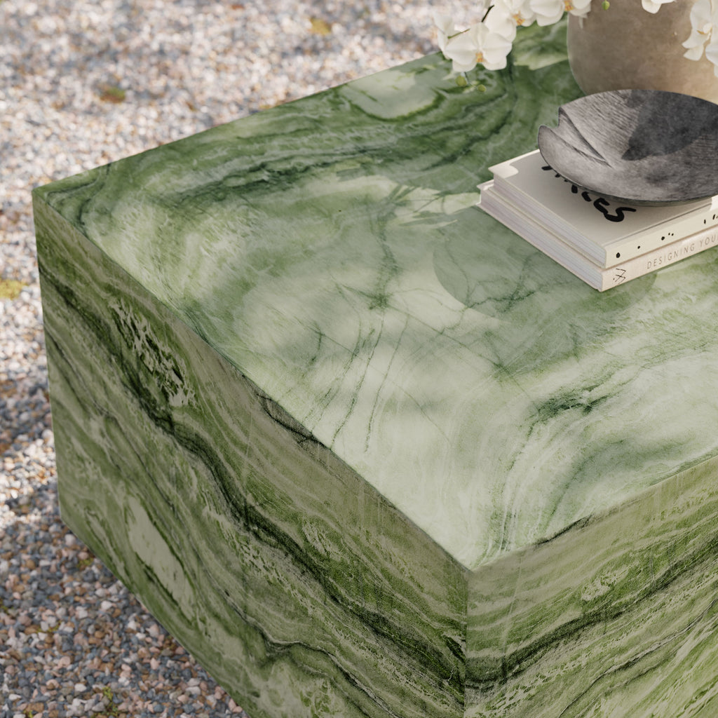 Jordana Square Plinth Indoor - Outdoor Patio Concrete Coffee Table - Green Marble