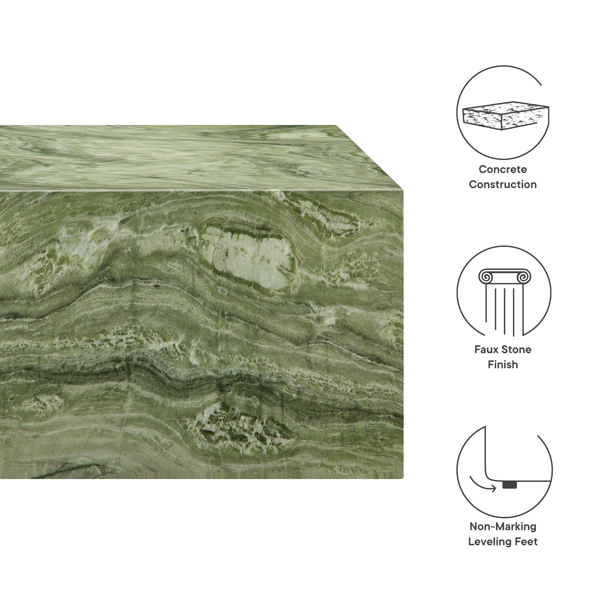 Jordana Square Plinth Indoor - Outdoor Patio Concrete Coffee Table - Green Marble