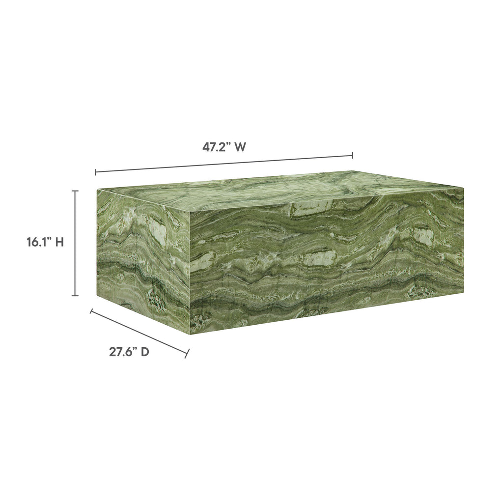 Jordana Square Plinth Indoor - Outdoor Patio Concrete Coffee Table - Green Marble