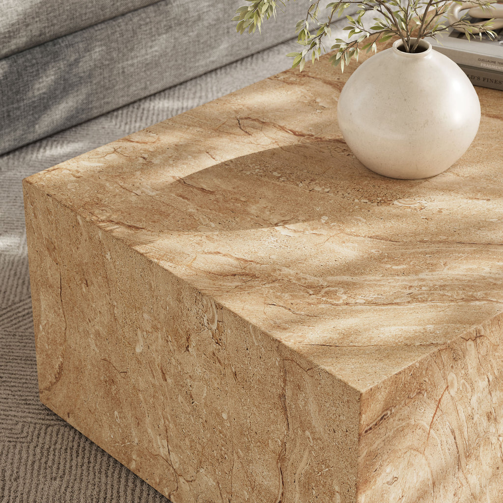 Jordana Square Plinth Indoor - Outdoor Patio Concrete Coffee Table - Travertine