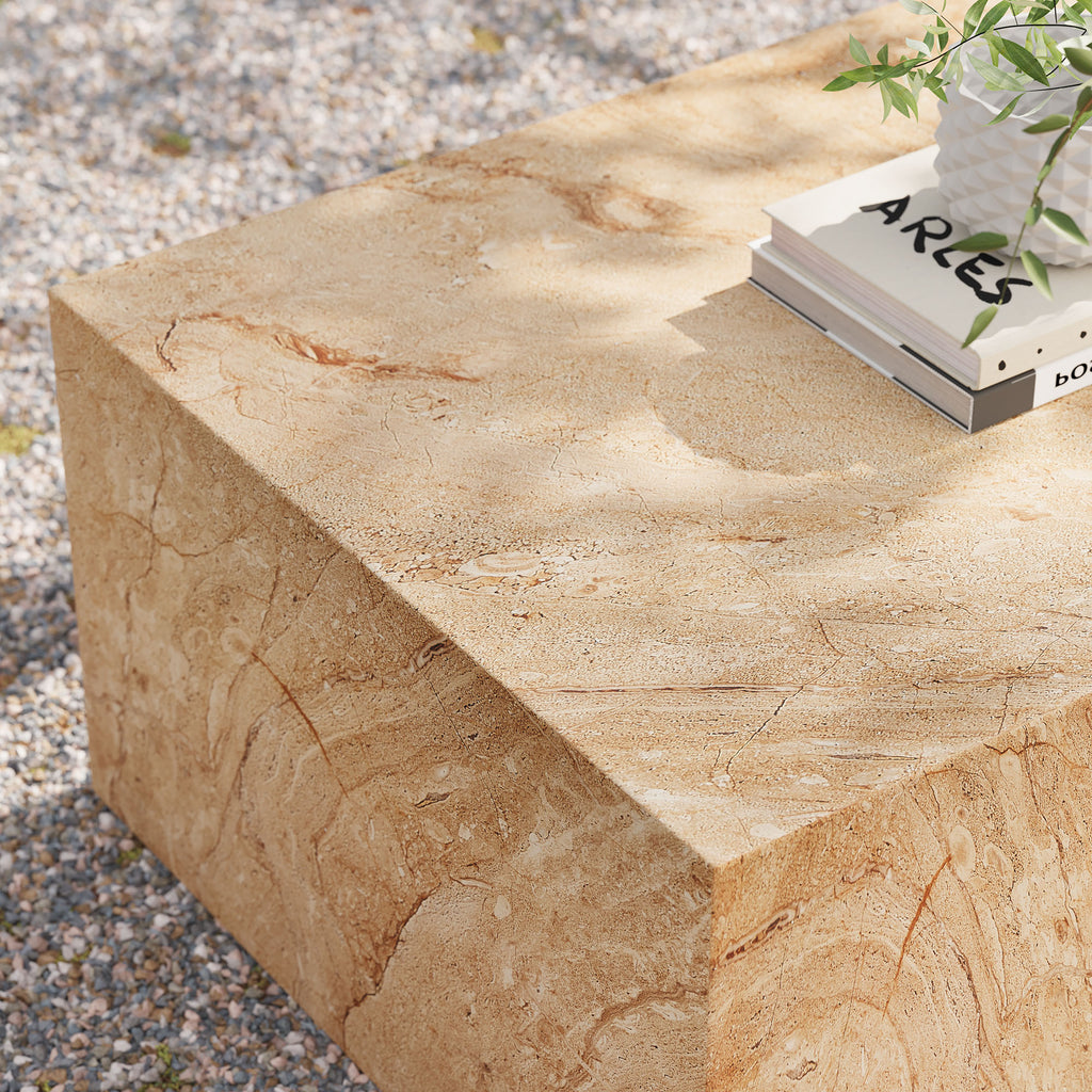 Jordana Square Plinth Indoor - Outdoor Patio Concrete Coffee Table - Travertine