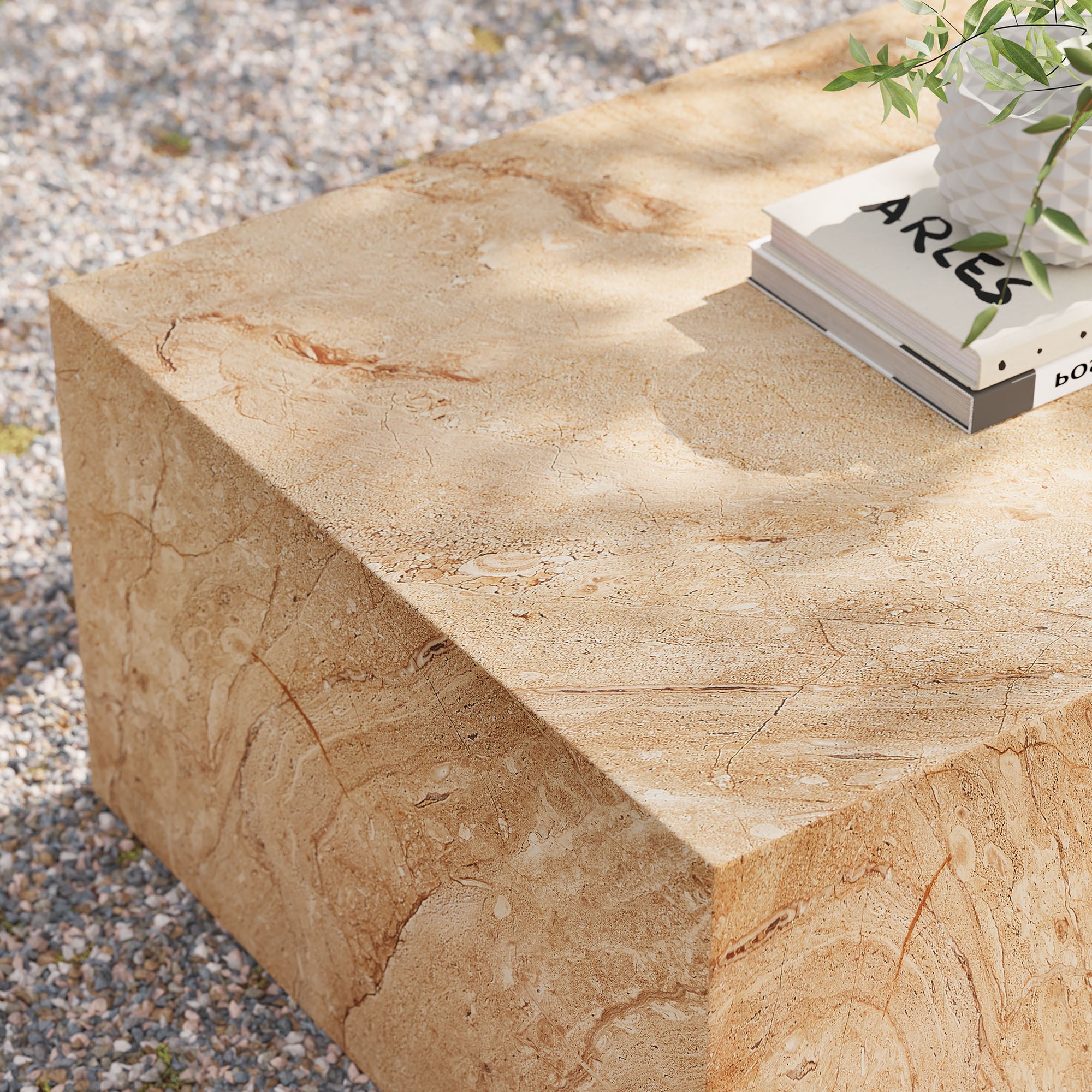 Jordana Square Plinth Indoor - Outdoor Patio Concrete Coffee Table - Travertine