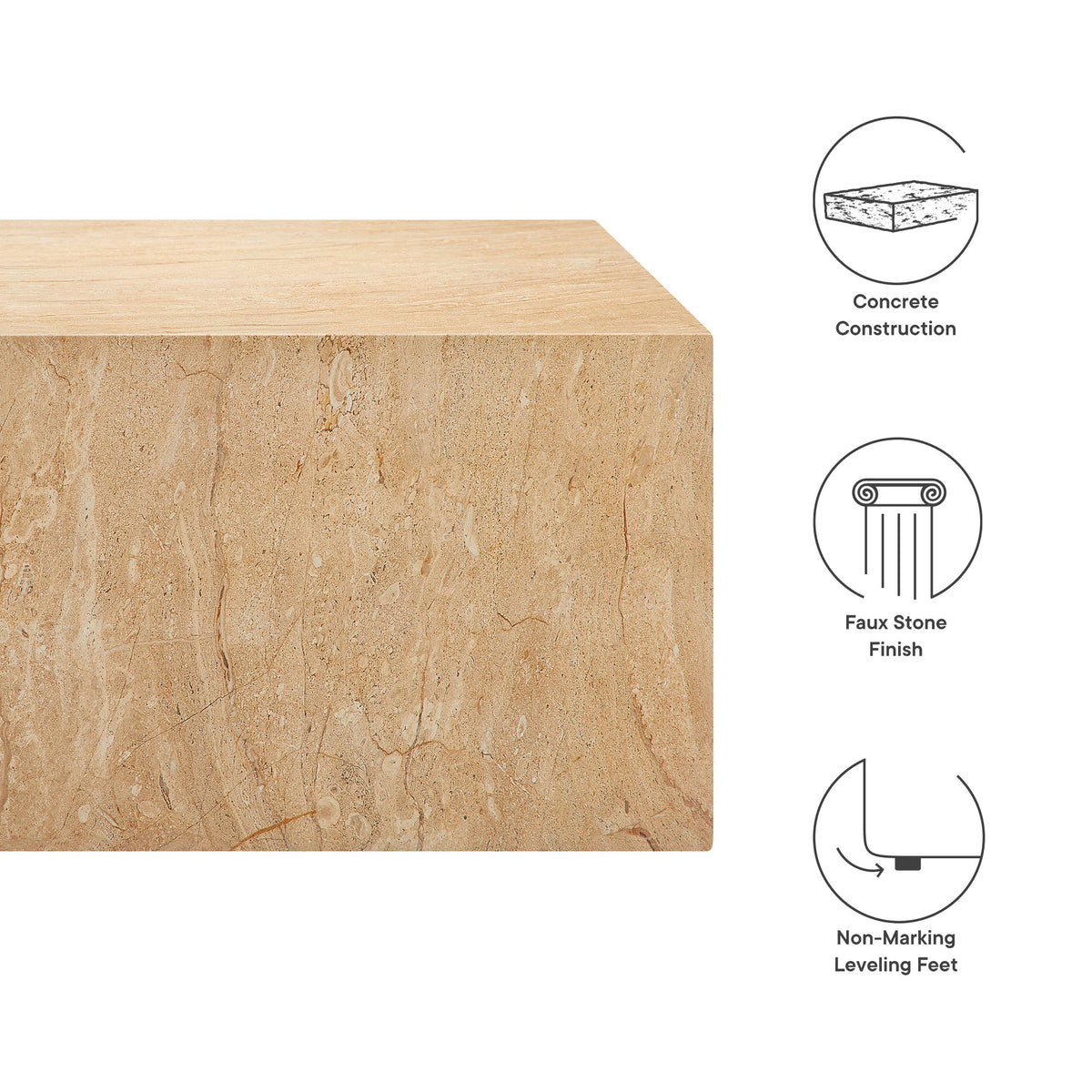 Jordana Square Plinth Indoor - Outdoor Patio Concrete Coffee Table - Travertine