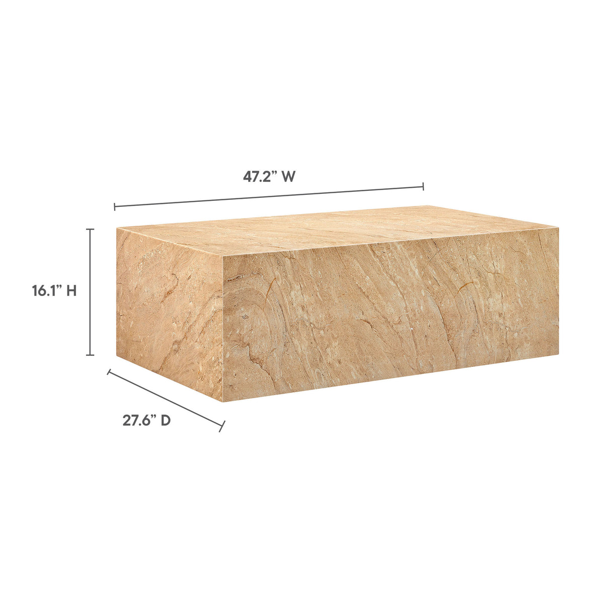 Jordana Square Plinth Indoor - Outdoor Patio Concrete Coffee Table - Travertine
