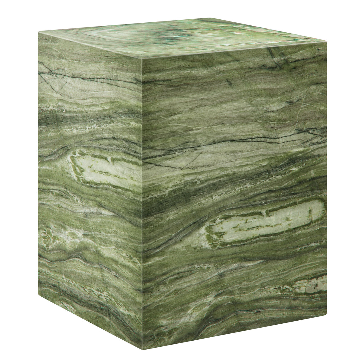 Jordana Square Plinth Indoor - Outdoor Patio Concrete Side Table - Green Marble