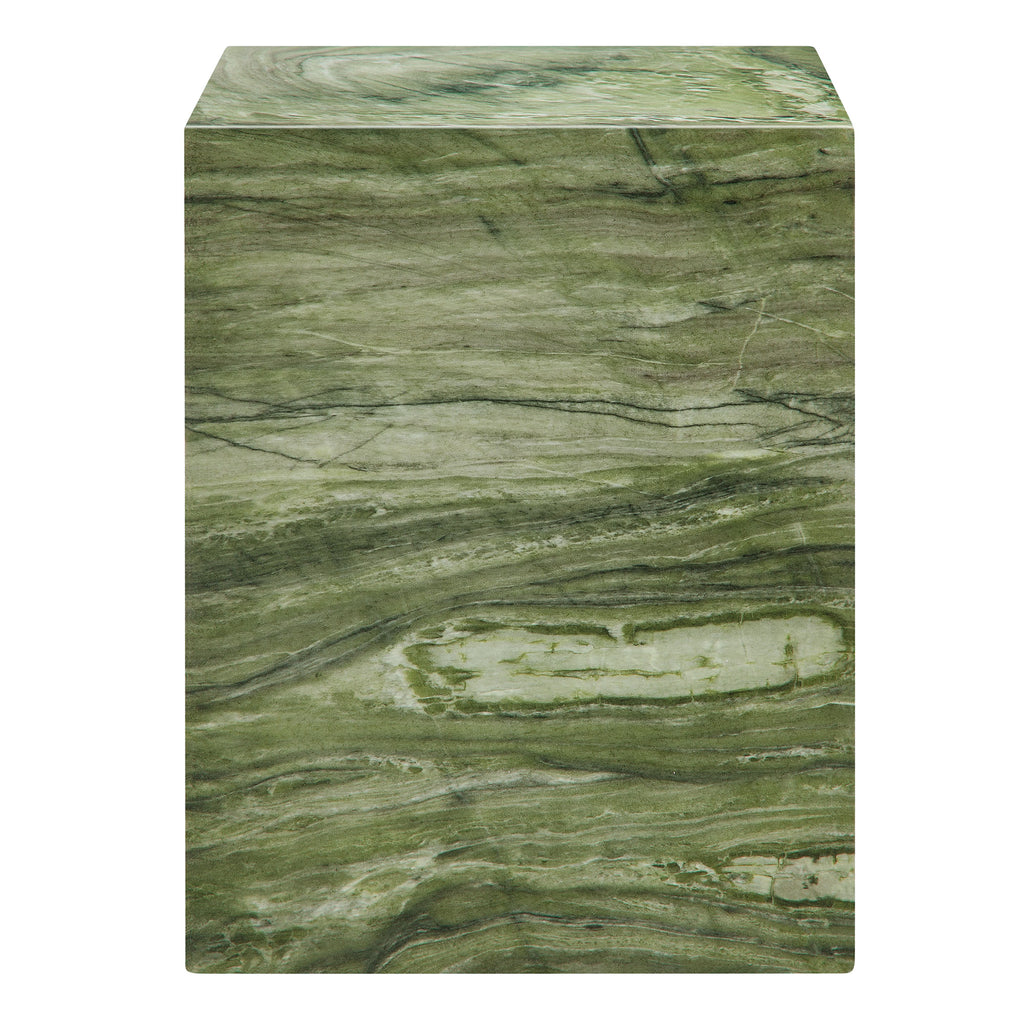 Jordana Square Plinth Indoor - Outdoor Patio Concrete Side Table - Green Marble