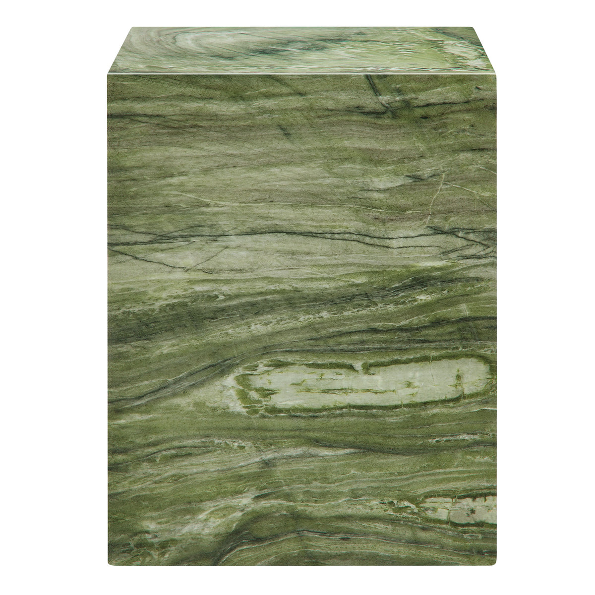 Jordana Square Plinth Indoor - Outdoor Patio Concrete Side Table - Green Marble