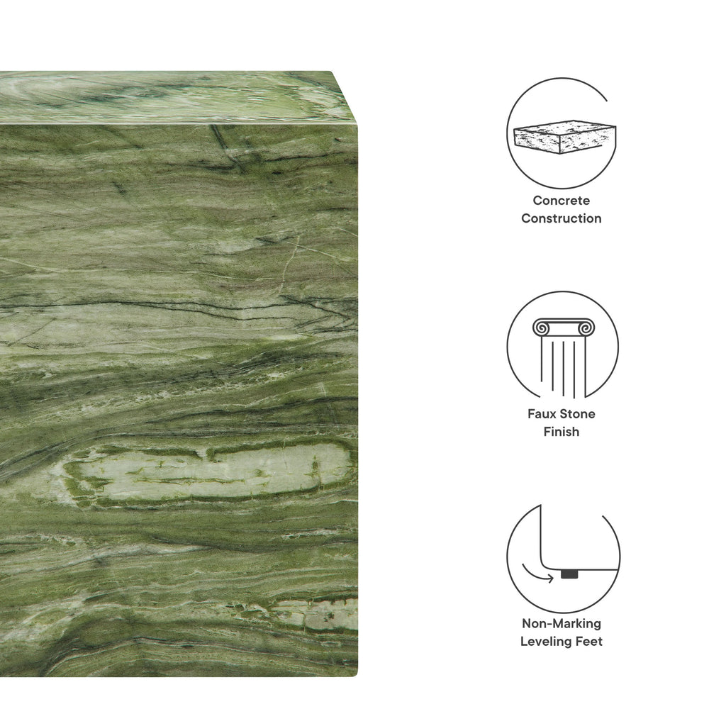 Jordana Square Plinth Indoor - Outdoor Patio Concrete Side Table - Green Marble