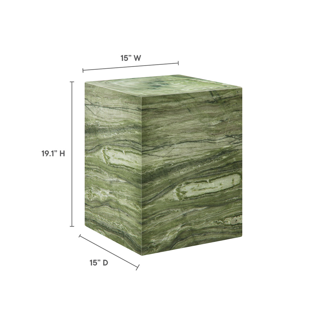 Jordana Square Plinth Indoor - Outdoor Patio Concrete Side Table - Green Marble