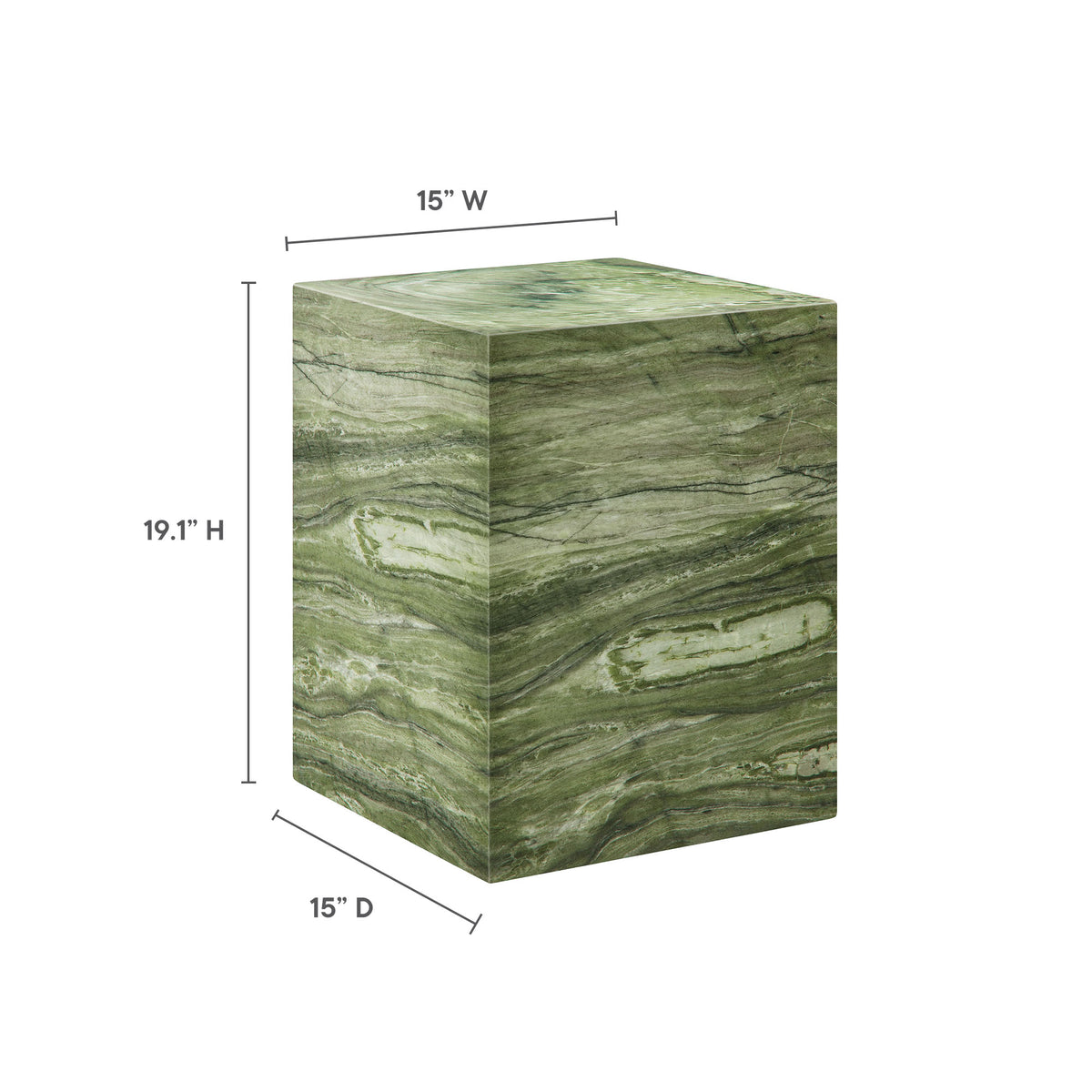 Jordana Square Plinth Indoor - Outdoor Patio Concrete Side Table - Green Marble