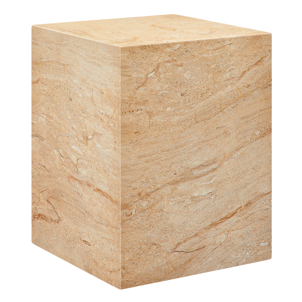 Jordana Square Plinth Indoor - Outdoor Patio Concrete Side Table - Travertine