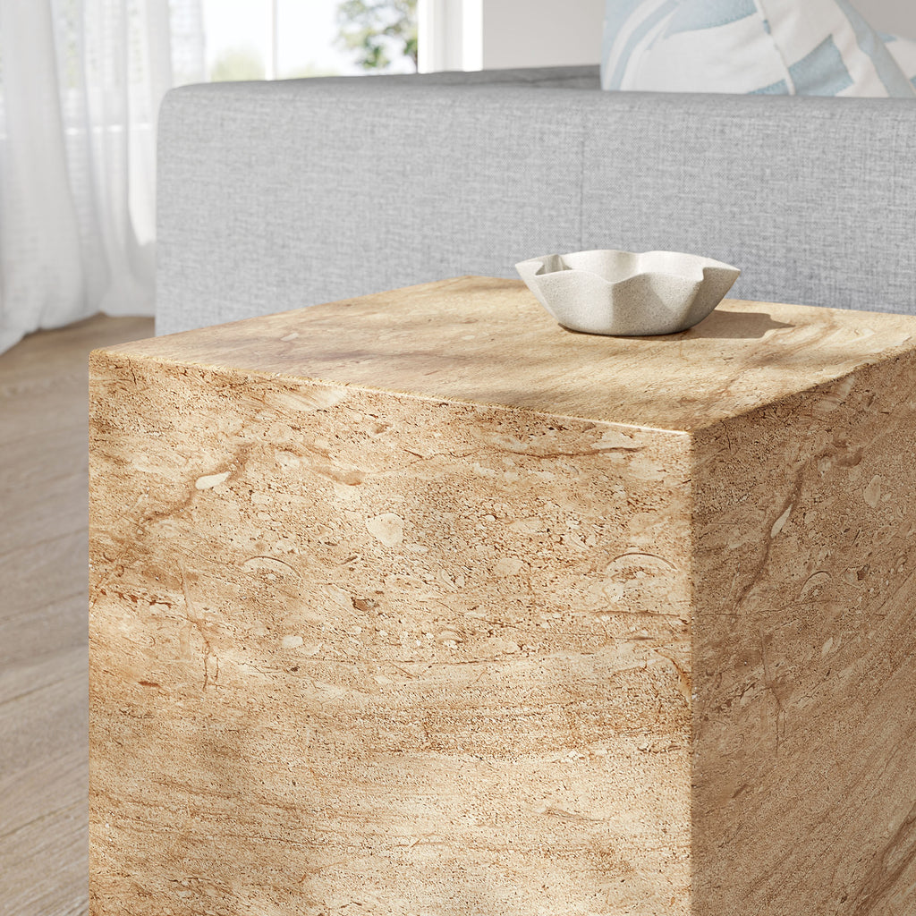 Jordana Square Plinth Indoor - Outdoor Patio Concrete Side Table - Travertine