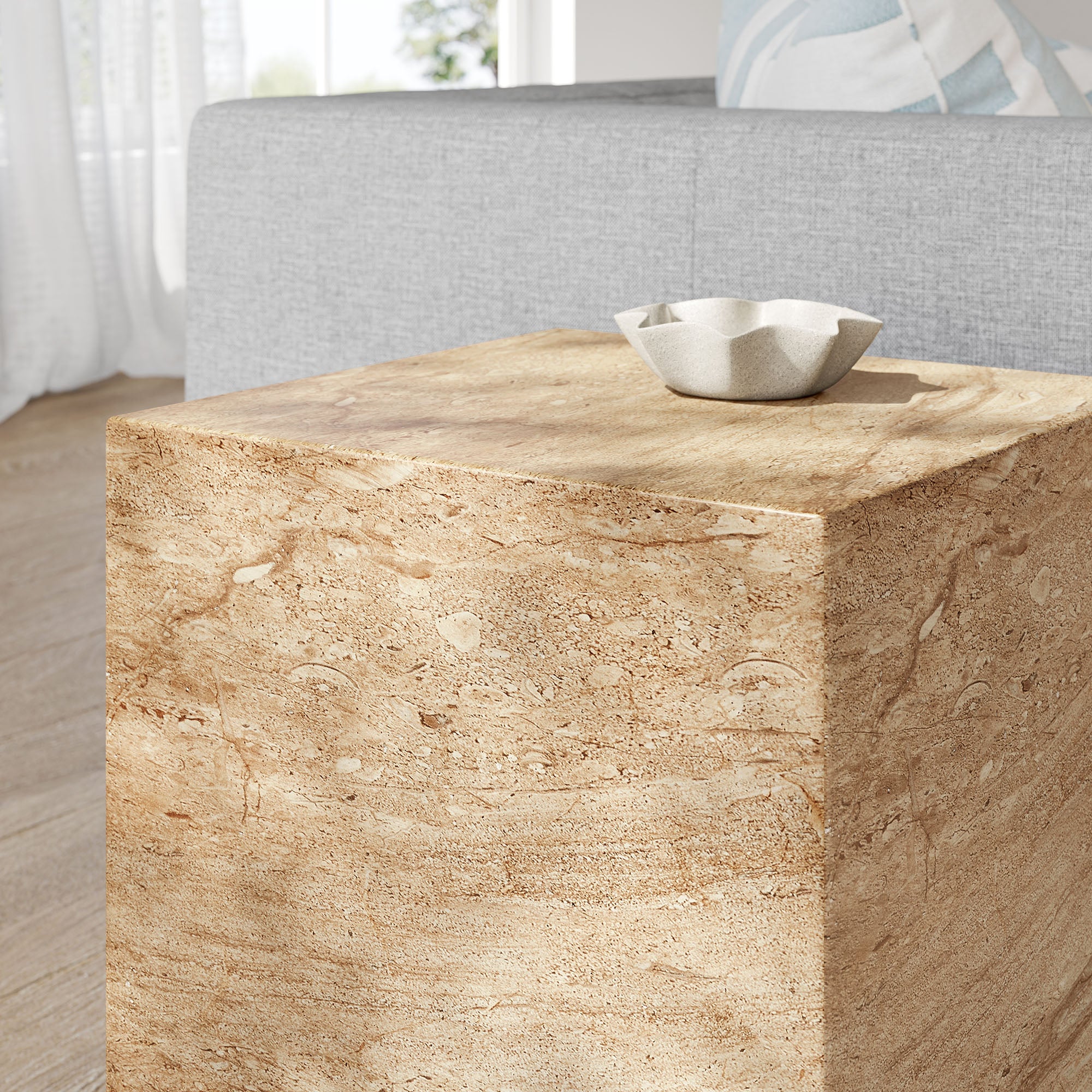 Jordana Square Plinth Indoor - Outdoor Patio Concrete Side Table - Travertine