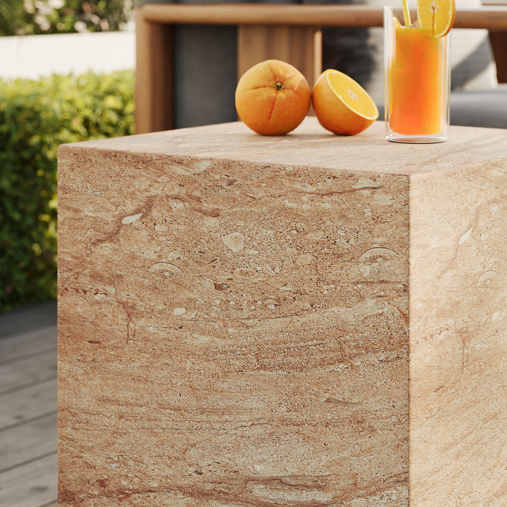 Jordana Square Plinth Indoor - Outdoor Patio Concrete Side Table - Travertine