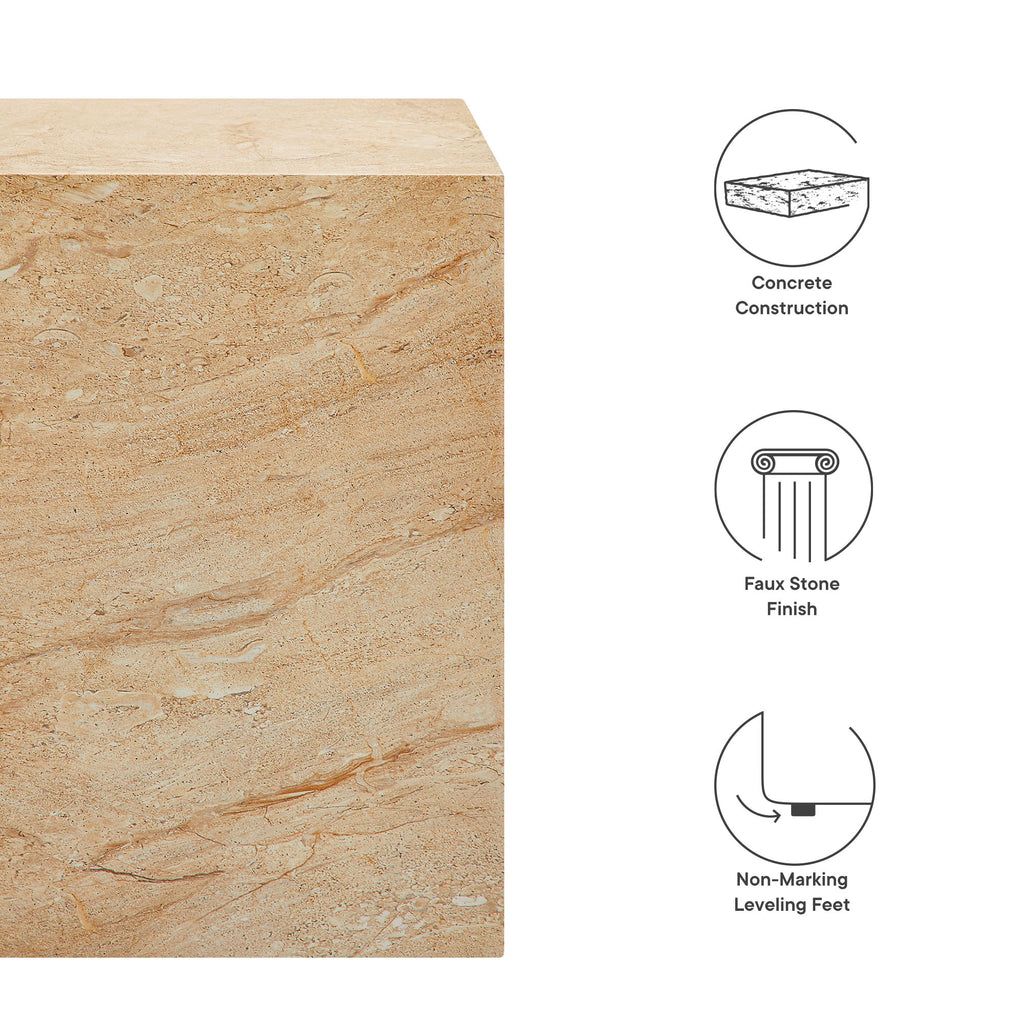 Jordana Square Plinth Indoor - Outdoor Patio Concrete Side Table - Travertine