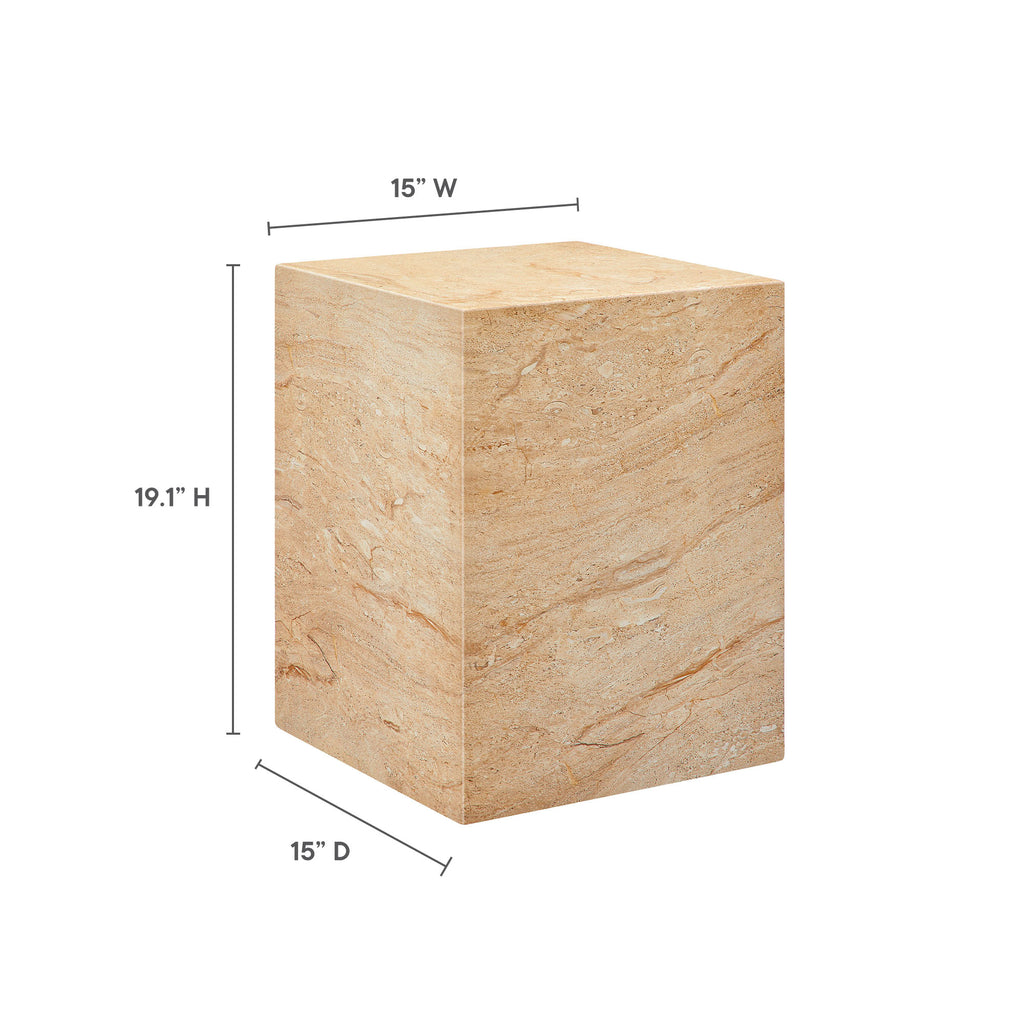 Jordana Square Plinth Indoor - Outdoor Patio Concrete Side Table - Travertine