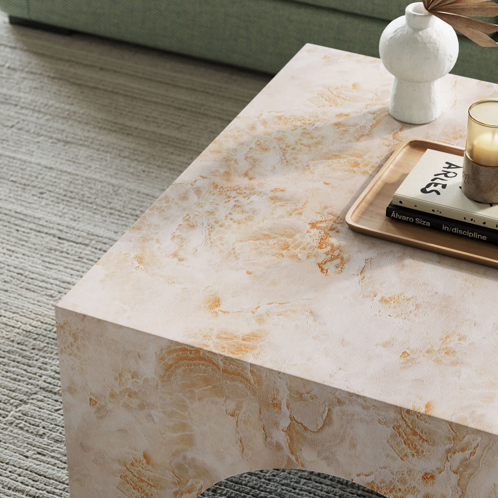 Valen Indoor - Outdoor Patio Arched Concrete Coffee Table - Honey Onyx