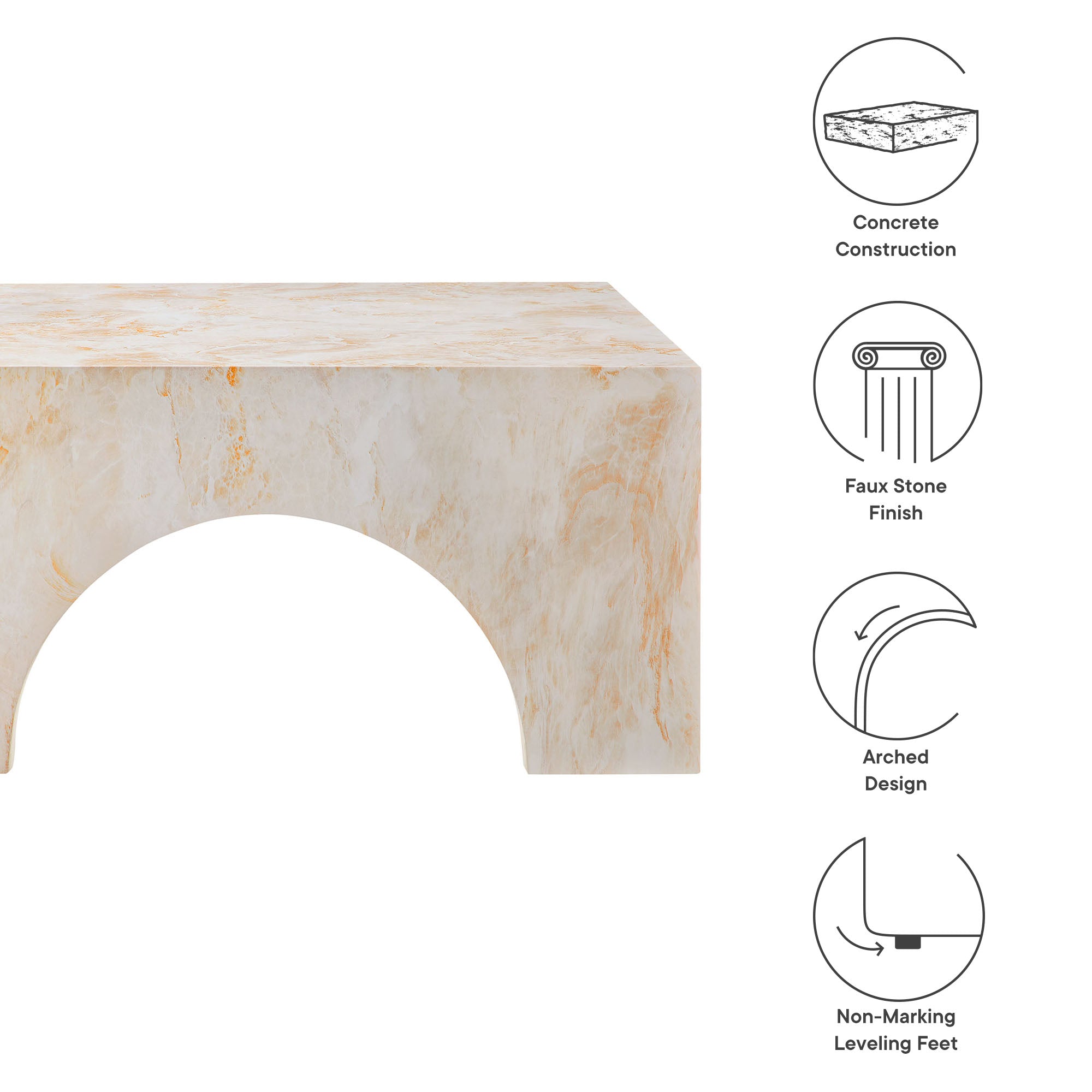 Valen Indoor - Outdoor Patio Arched Concrete Coffee Table - Honey Onyx