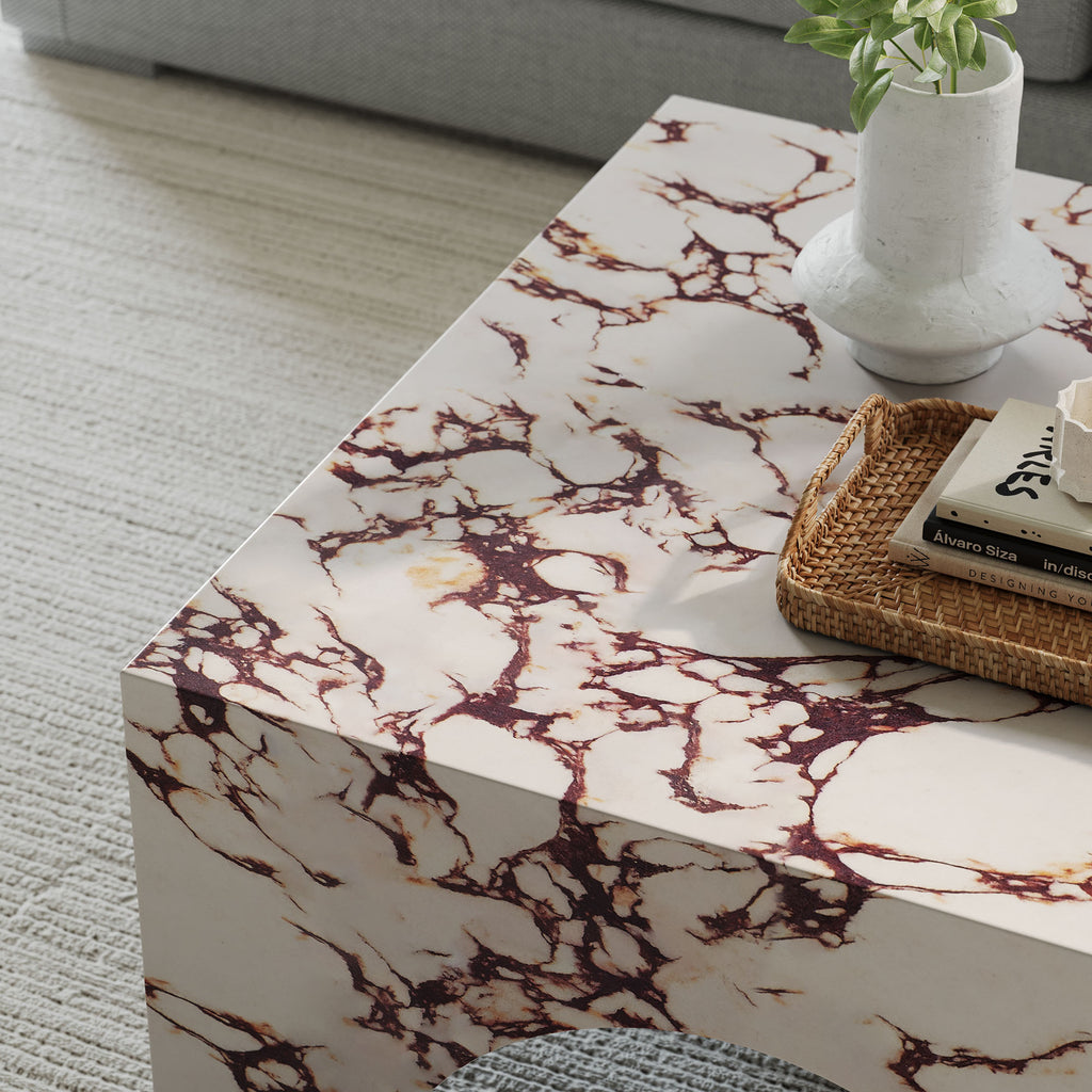 Valen Indoor - Outdoor Patio Arched Concrete Coffee Table - Red Marble
