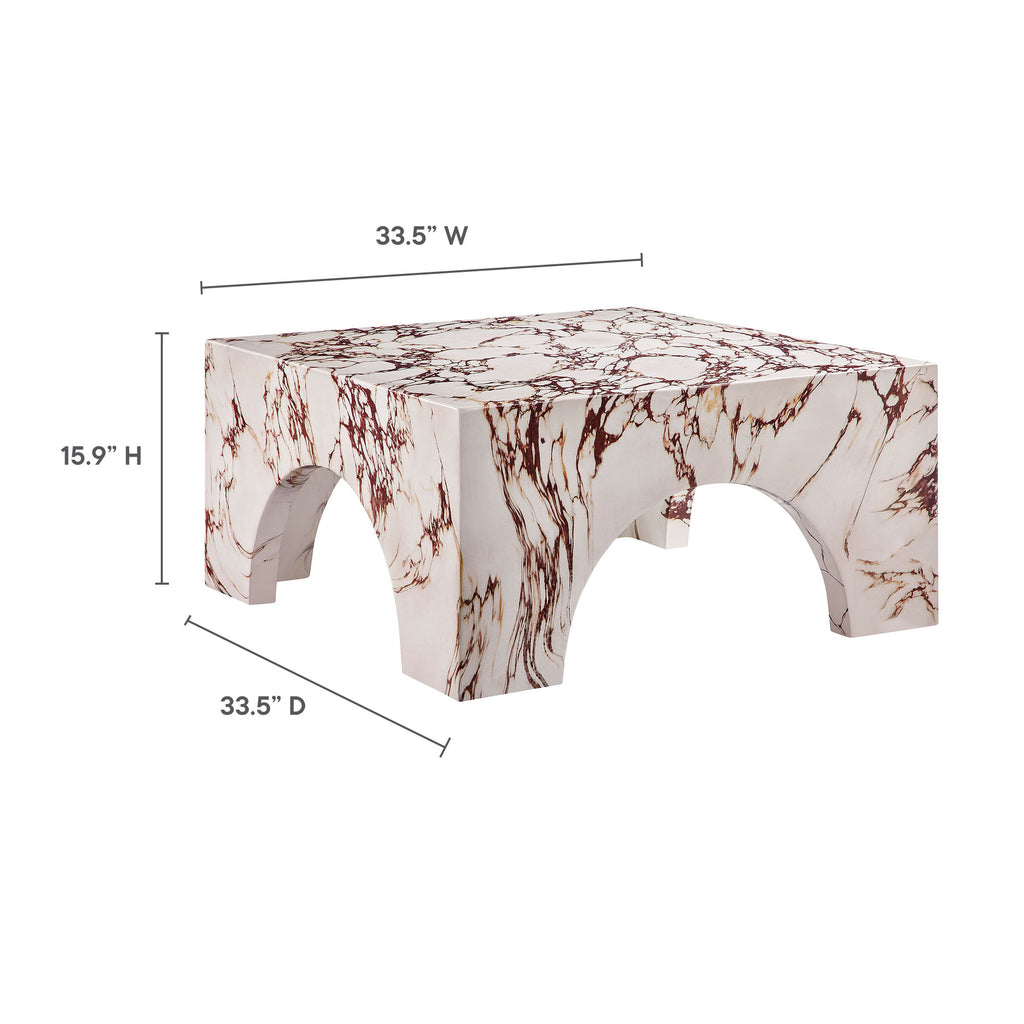 Valen Indoor - Outdoor Patio Arched Concrete Coffee Table - Red Marble