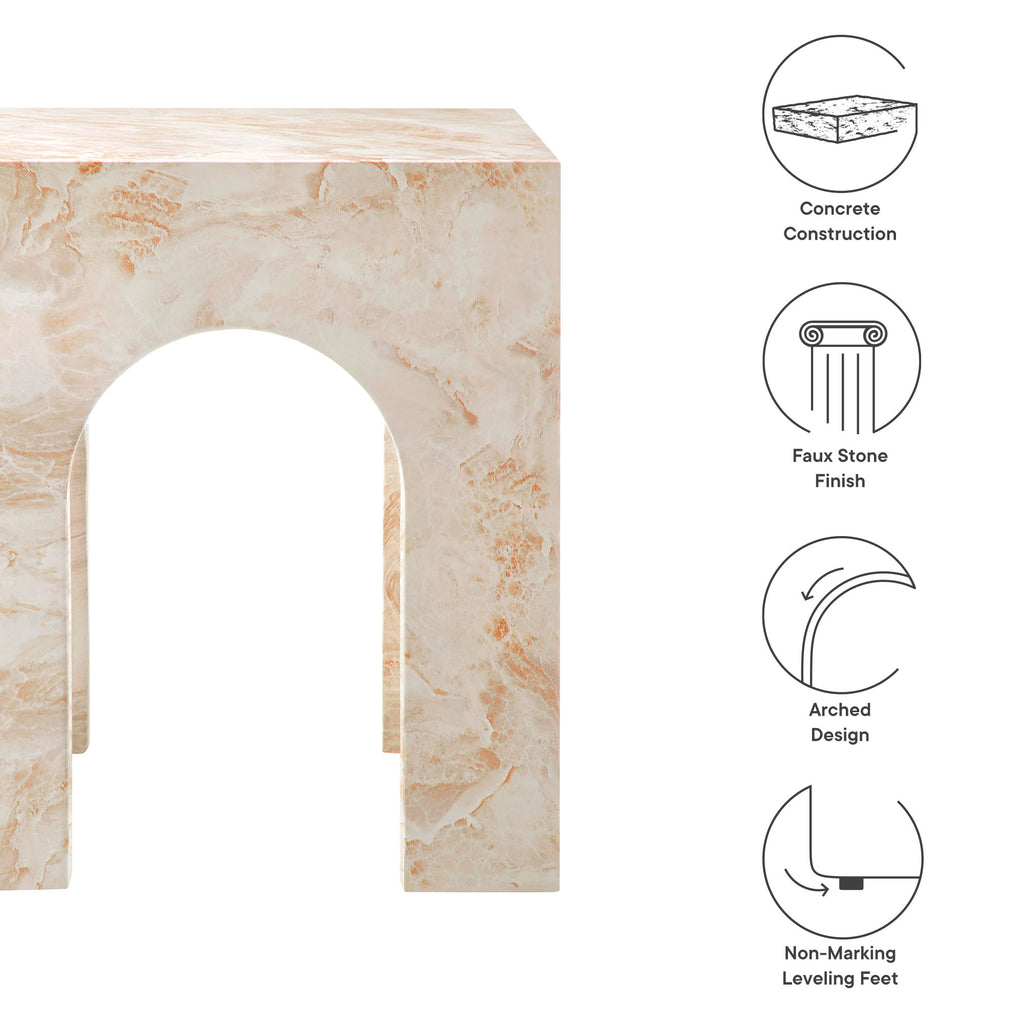 Valen Square Indoor - Outdoor Patio Arched Concrete Side Table - Honey Onyx