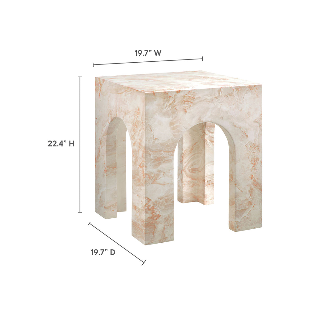 Valen Square Indoor - Outdoor Patio Arched Concrete Side Table - Honey Onyx