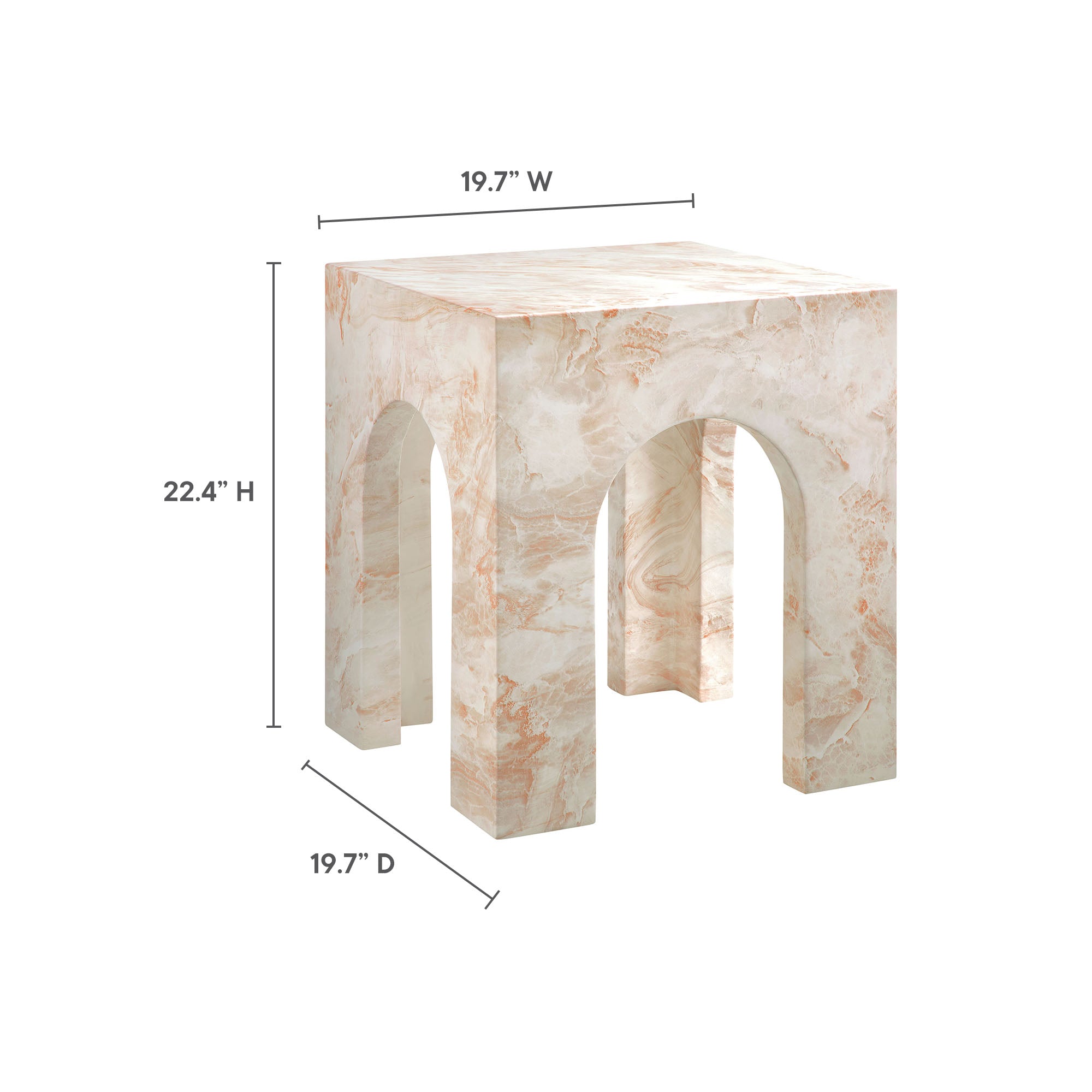 Valen Square Indoor - Outdoor Patio Arched Concrete Side Table - Honey Onyx